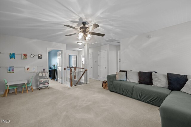 2012 Sterling Hill Dr, Fuquay Varina, NC 27526 - living room featuring carpet, attic access, baseboards, and ceiling fan