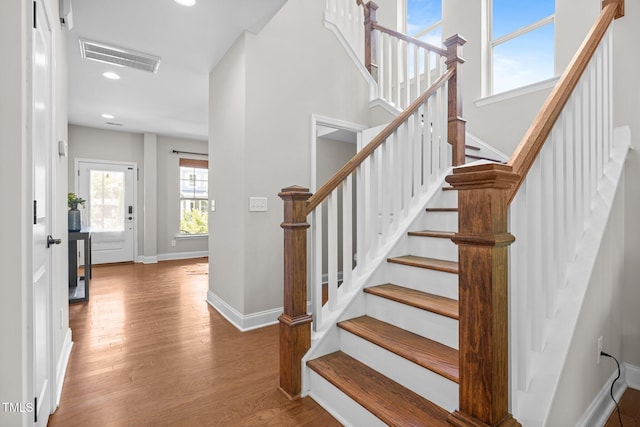 111 Chapel Run Way, Chapel Hill, NC 27517 - foyer entrance featuring wood finished floors, baseboards, stairs, and recessed lighting
