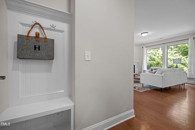 111 Chapel Run Way, Chapel Hill, NC 27517 - mudroom featuring dark wood-style flooring and baseboards