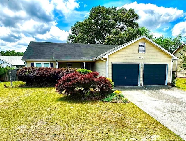 5413 Heather St, Hope Mills, NC 28348 - ranch-style house with a garage, a front lawn, and concrete driveway