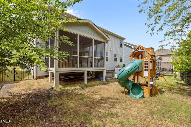 view of play area featuring a sunroom