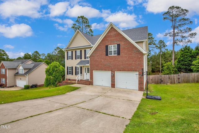 traditional-style home featuring driveway, a garage, and brick siding