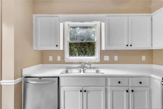 4725 Grandison Ct, Hope Mills, NC 28348 - kitchen featuring stainless steel dishwasher, a sink, and white cabinetry