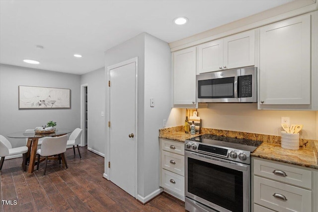3418 Carriage Trl, Hillsborough, NC 27278 - kitchen with stainless steel appliances, dark wood-type flooring, light stone counters, recessed lighting, and baseboards
