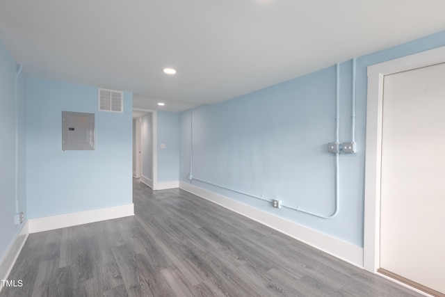 1917 Tucker St, Burlington, NC 27215 - unfurnished room with electric panel, wood finished floors, baseboards, and recessed lighting