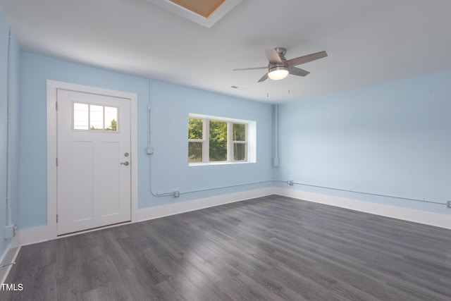 1917 Tucker St, Burlington, NC 27215 - foyer entrance with dark wood-style flooring, baseboards, and a ceiling fan