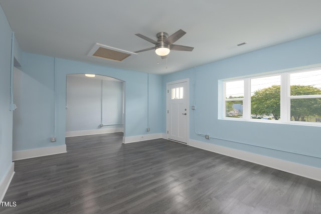 1917 Tucker St, Burlington, NC 27215 - entryway featuring baseboards, dark wood-type flooring, and a ceiling fan