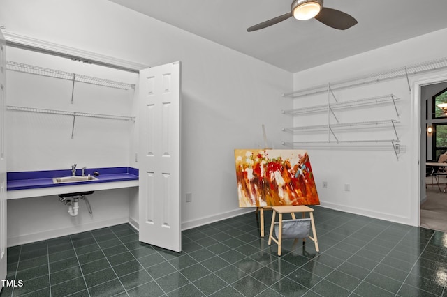 224 Crawford Rd, Hillsborough, NC 27278 - living area with a ceiling fan, dark tile patterned floors, and baseboards