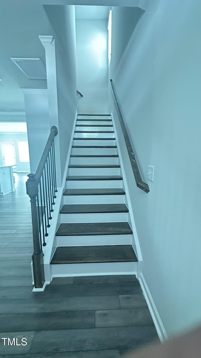3112 Star Gazing Ln, Durham, NC 27703 - stairs featuring wood finished floors and baseboards