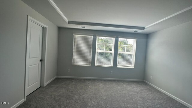 3112 Star Gazing Ln, Durham, NC 27703 - unfurnished room featuring carpet flooring, a tray ceiling, and baseboards