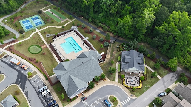aerial view of a pool