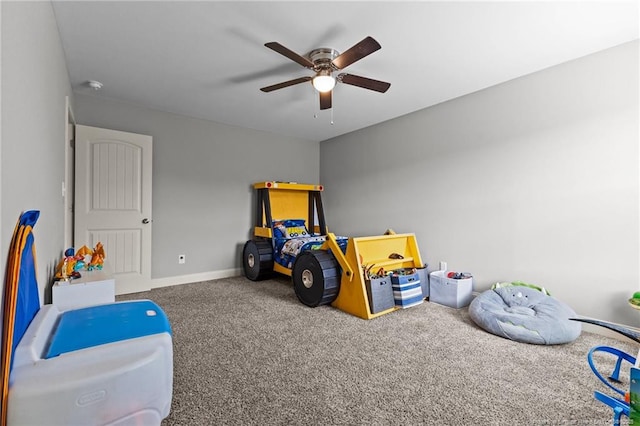 2671 Cypress Lakes Rd, Hope Mills, NC 28348 - game room featuring carpet, ceiling fan, and baseboards
