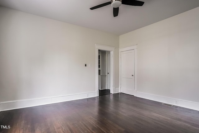 2607 Chapel Hill Rd, Durham, NC 27707 - empty room featuring dark wood-style flooring, a ceiling fan, and baseboards