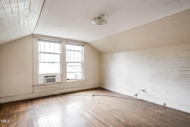 2607 Chapel Hill Rd, Durham, NC 27707 - bonus room with hardwood / wood-style floors, lofted ceiling, cooling unit, and wood walls