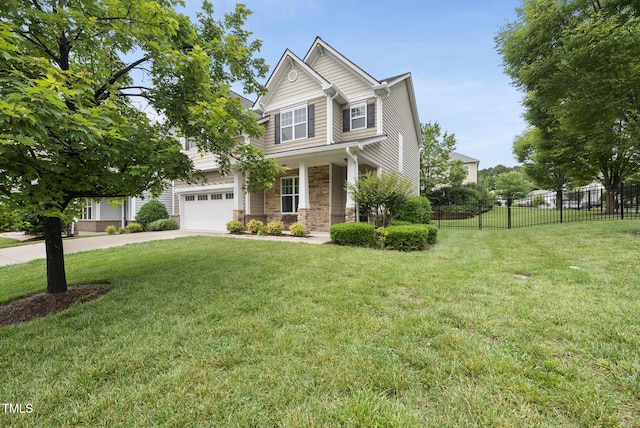 1720 Laurel Park Pl, Cary, NC 27511 - view of front of home with stone siding, a porch, driveway, and a garage