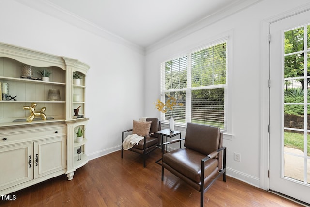 1720 Laurel Park Pl, Cary, NC 27511 - sitting room with baseboards, healthy amount of natural light, dark wood-style flooring, and crown molding
