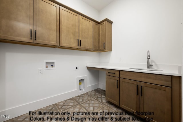 laundry area with hookup for an electric dryer, cabinet space, washer hookup, and baseboards