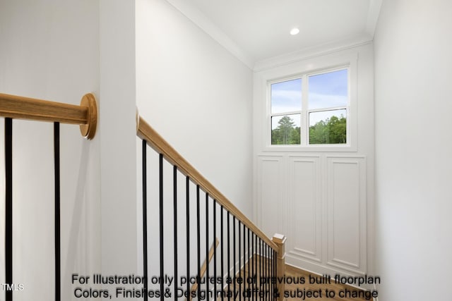 stairway with crown molding