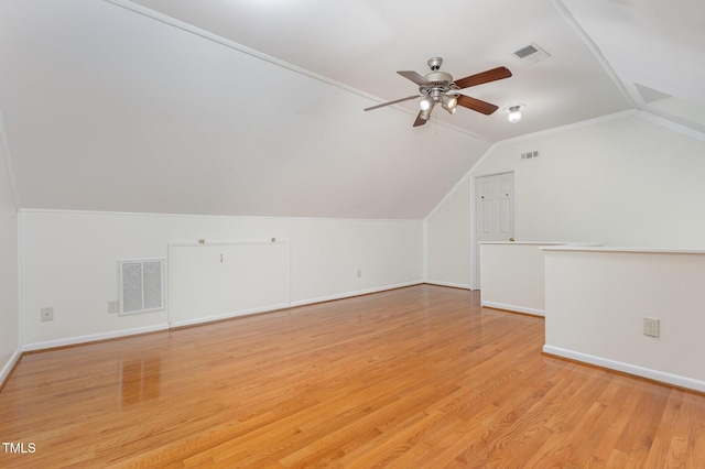 105 Houston Cir, Cary, NC 27513 - bonus room featuring a ceiling fan, lofted ceiling, light wood finished floors, and baseboards