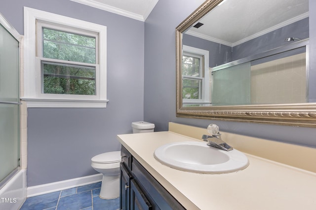 105 Houston Cir, Cary, NC 27513 - full bath featuring toilet, baseboards, vanity, tile patterned flooring, and ornamental molding