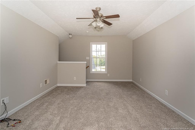 551 Hobson Rd, Raeford, NC 28376 - bonus room with ceiling fan, lofted ceiling, carpet flooring, a textured ceiling, and baseboards