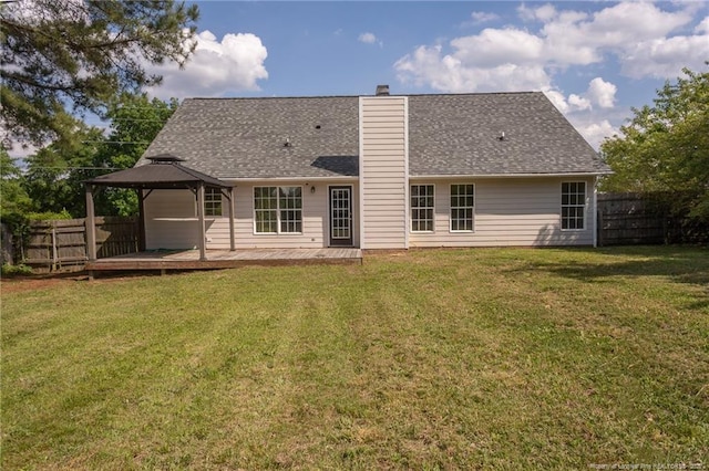 551 Hobson Rd, Raeford, NC 28376 - rear view of house with a gazebo, a chimney, and a deck