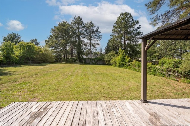 551 Hobson Rd, Raeford, NC 28376 - wooden deck with a yard and view of wooded area