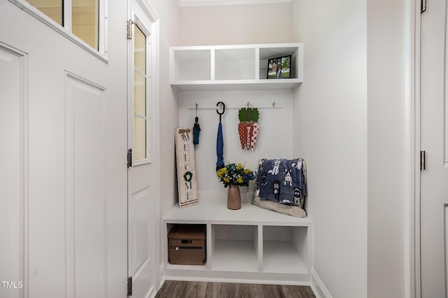 mudroom with wood finished floors and baseboards