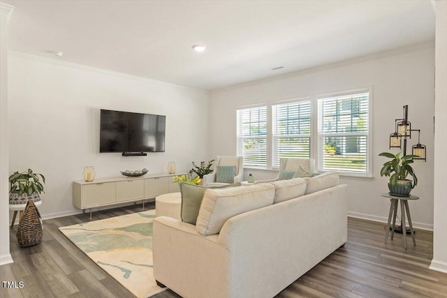 1440 Latham Garden Dr, Wake Forest, NC 27587 - living area with wood finished floors, ornamental molding, and baseboards