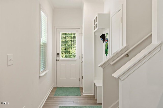 1440 Latham Garden Dr, Wake Forest, NC 27587 - doorway with wood finished floors and baseboards