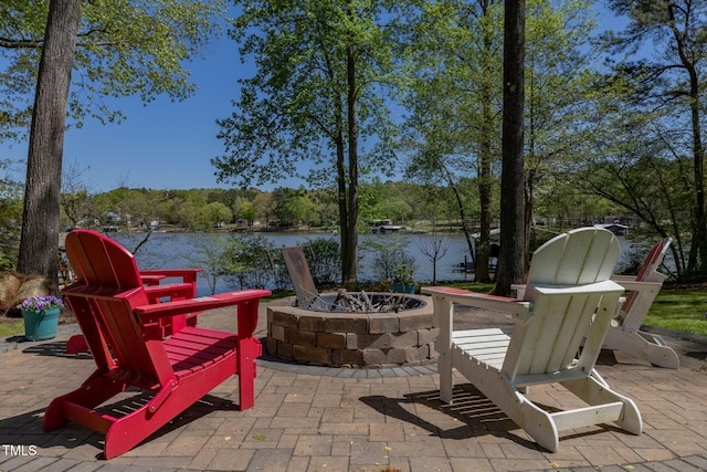 244 Canaan Shores Rd, Littleton, NC 27850 - view of patio featuring a fire pit and a water view