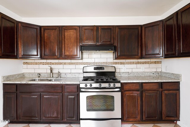 1309 Jackson St, Burlington, NC 27217 - kitchen featuring gas stove, under cabinet range hood, a sink, and dark brown cabinets