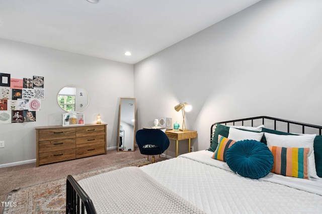 carpeted bedroom with baseboards and recessed lighting
