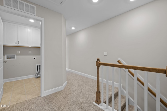 986 Gateway Commons Cir, Wake Forest, NC 27587 - hallway featuring recessed lighting, baseboards, light carpet, and an upstairs landing
