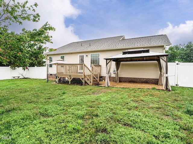 253 Middle Landing Dr, Smithfield, NC 27577 - back of property with a gazebo, a deck, a gate, and a shingled roof