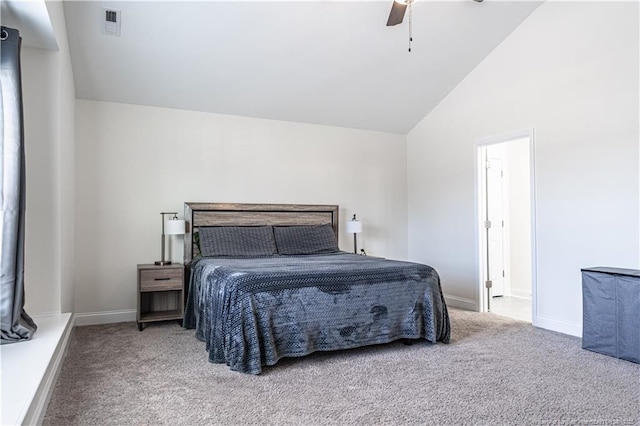 527 Weston Woods St, Raeford, NC 28376 - bedroom with carpet flooring, lofted ceiling, a ceiling fan, and baseboards