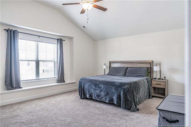 527 Weston Woods St, Raeford, NC 28376 - bedroom with lofted ceiling, carpet flooring, ceiling fan, and baseboards