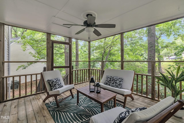 608 Cross Timbers Dr, Durham, NC 27713 - sunroom with outdoor lounge area and ceiling fan