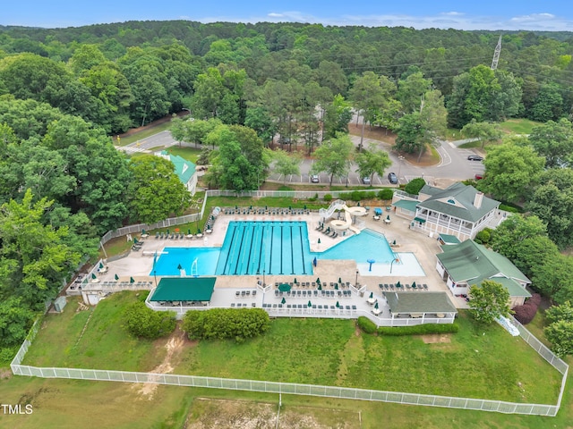 608 Cross Timbers Dr, Durham, NC 27713 - aerial view of a heavily wooded area and a pool area