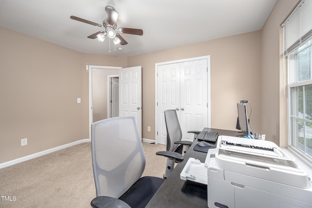 313 Weeping Willow Dr, Durham, NC 27704 - office space with a ceiling fan, baseboards, light carpet, and healthy amount of natural light