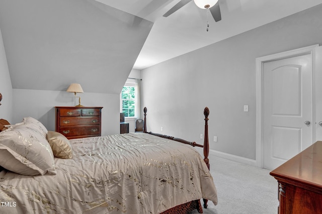 216 Colonial Ridge Dr, Pittsboro, NC 27312 - bedroom featuring carpet flooring, vaulted ceiling, ceiling fan, and baseboards