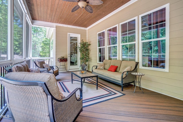 216 Colonial Ridge Dr, Pittsboro, NC 27312 - sunroom with an outdoor living space, a ceiling fan, and plenty of natural light