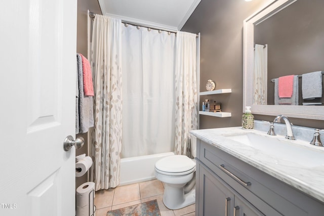 3916 Rustic Mill Dr, Apex, NC 27539 - full bath with vanity, toilet, tile patterned flooring, and shower / bathtub combination with curtain