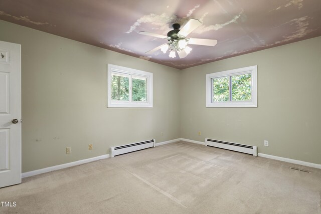 712 Beaver Dam Rd, Raleigh, NC 27607 - carpeted spare room featuring baseboard heating, healthy amount of natural light, and ceiling fan