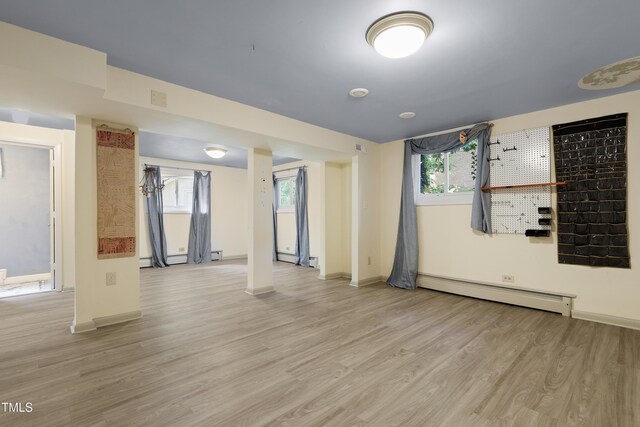 712 Beaver Dam Rd, Raleigh, NC 27607 - empty room with a baseboard heating unit, light wood-type flooring, and baseboards