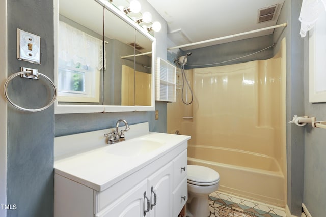 712 Beaver Dam Rd, Raleigh, NC 27607 - full bathroom with vanity,  shower combination, toilet, tile patterned floors, and baseboard heating