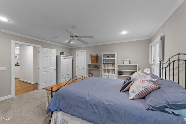 5308 Stableview Ct, Holly Springs, NC 27540 - carpeted bedroom featuring crown molding, recessed lighting, and a ceiling fan