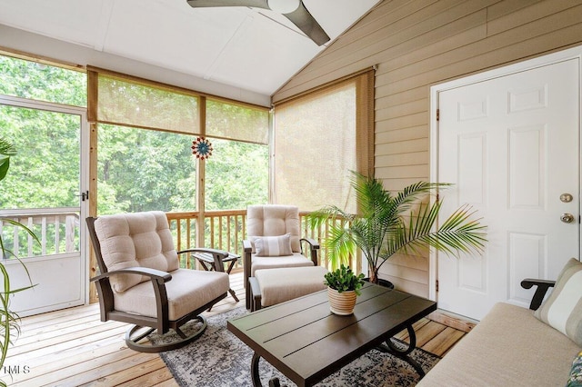270 Wembley Dr, Clayton, NC 27527 - sunroom / solarium with a ceiling fan and vaulted ceiling