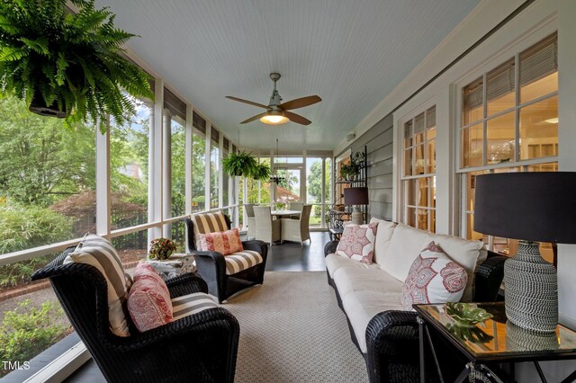 1015 Watts St, Durham, NC 27701 - sunroom featuring ceiling fan and outdoor lounge area