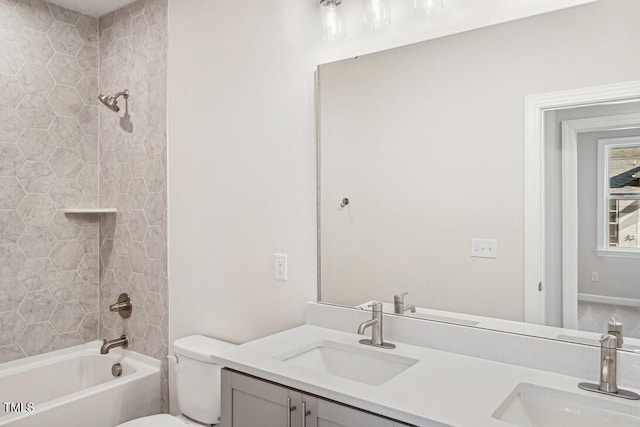 4611 Mint Leaf Ln, Raleigh, NC 27612 - bathroom featuring toilet,  shower combination, and double vanity